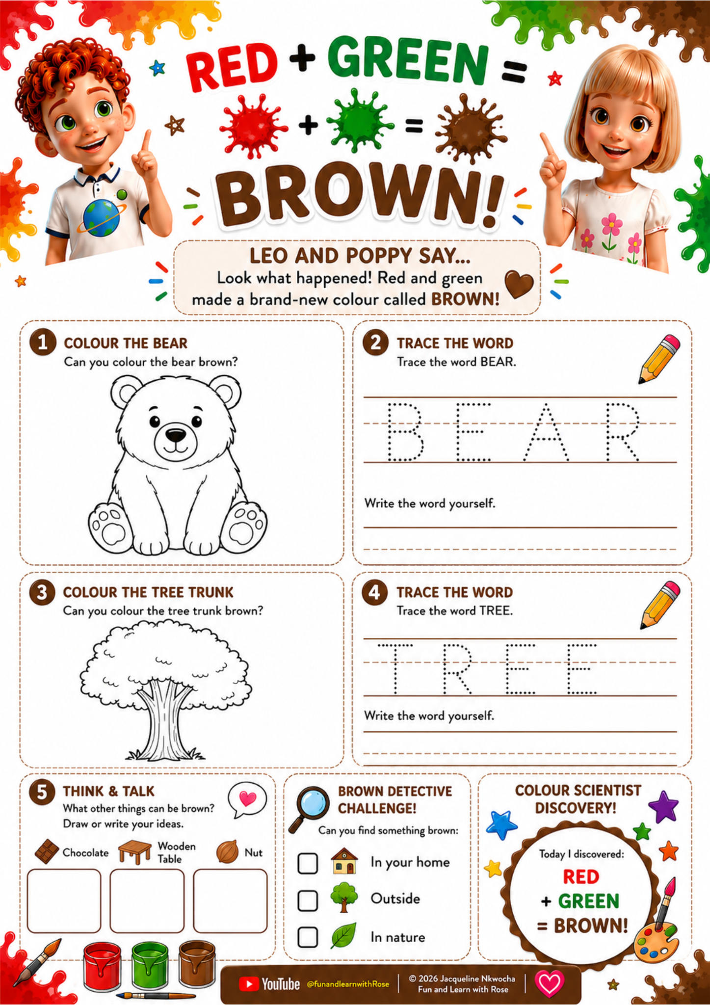 Red and green make brown worksheet