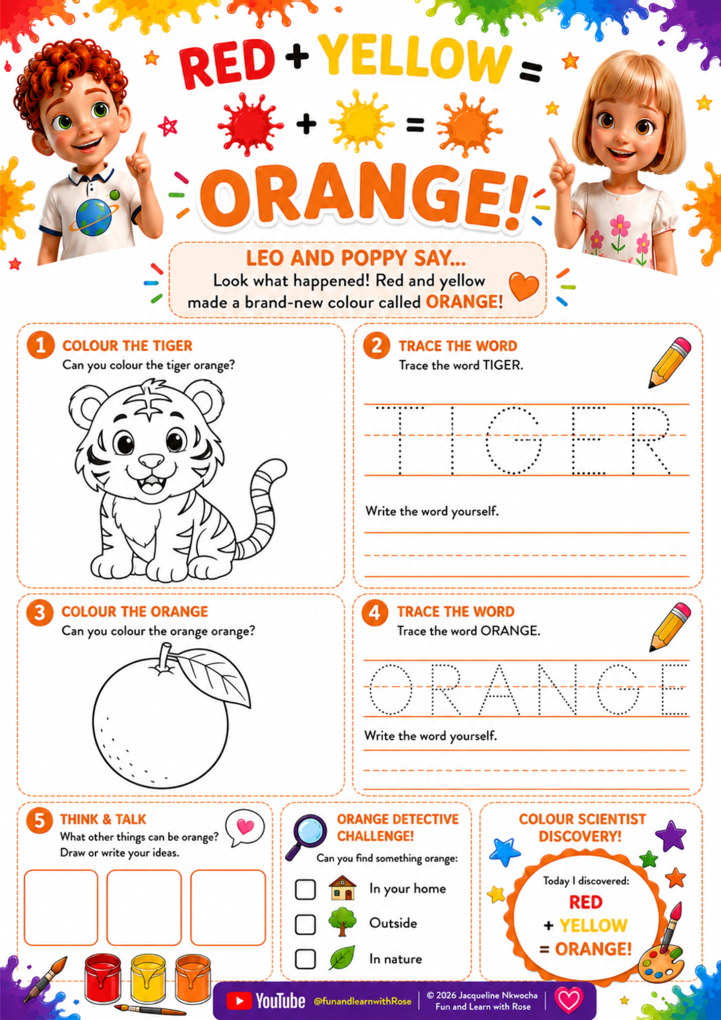 Red and yellow make orange worksheet