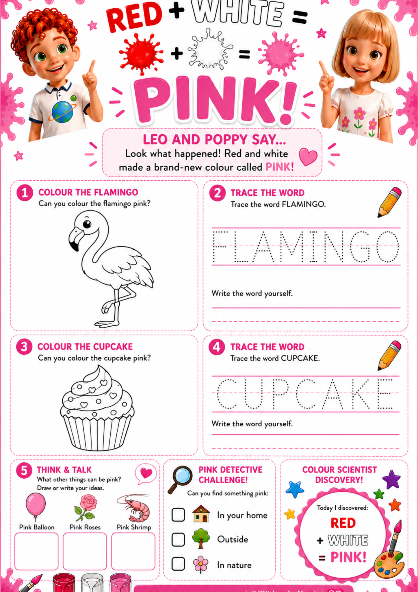 Red and white make pink worksheet