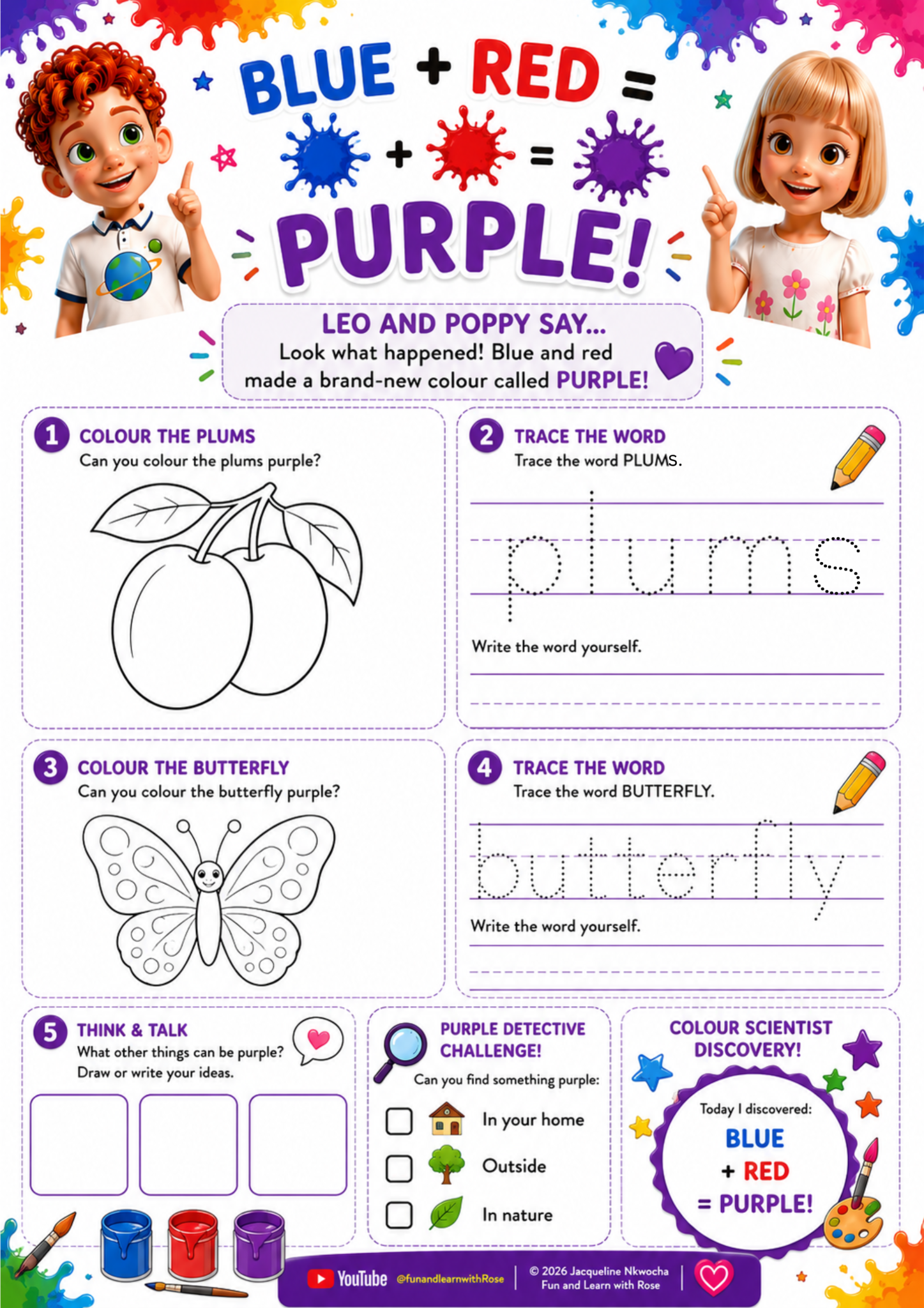 Blue and red make purple worksheet