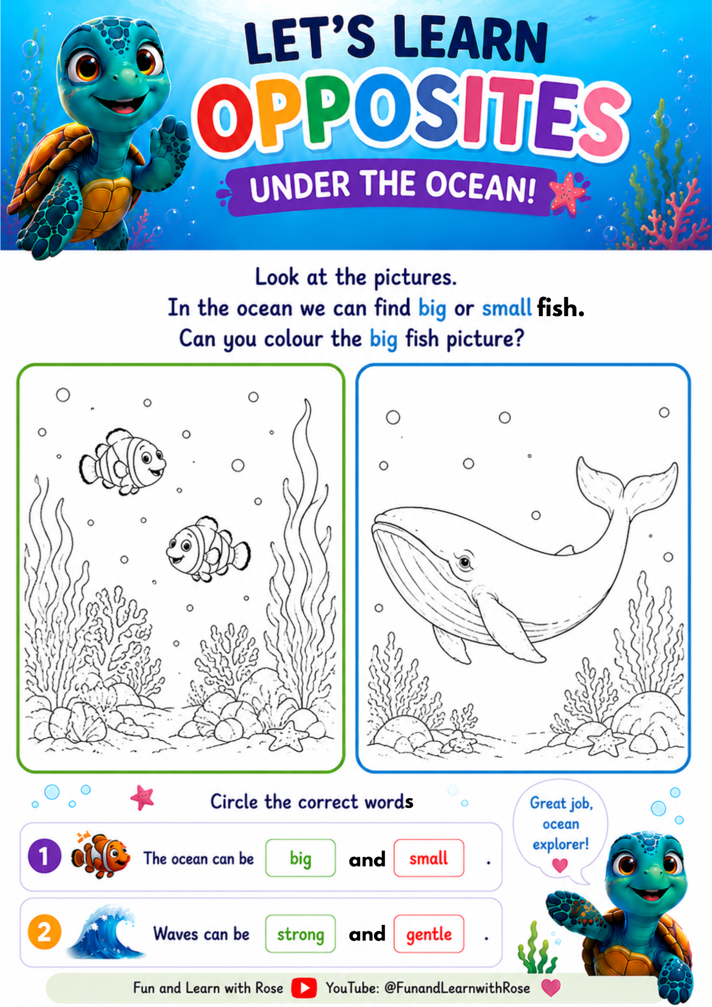 Big and small ocean worksheet preview