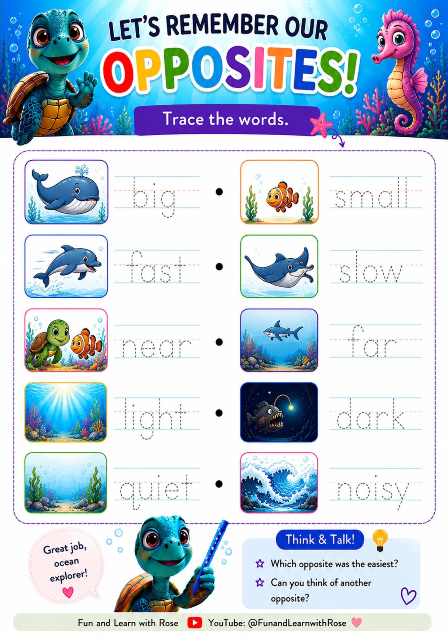 Trace opposite words worksheet preview