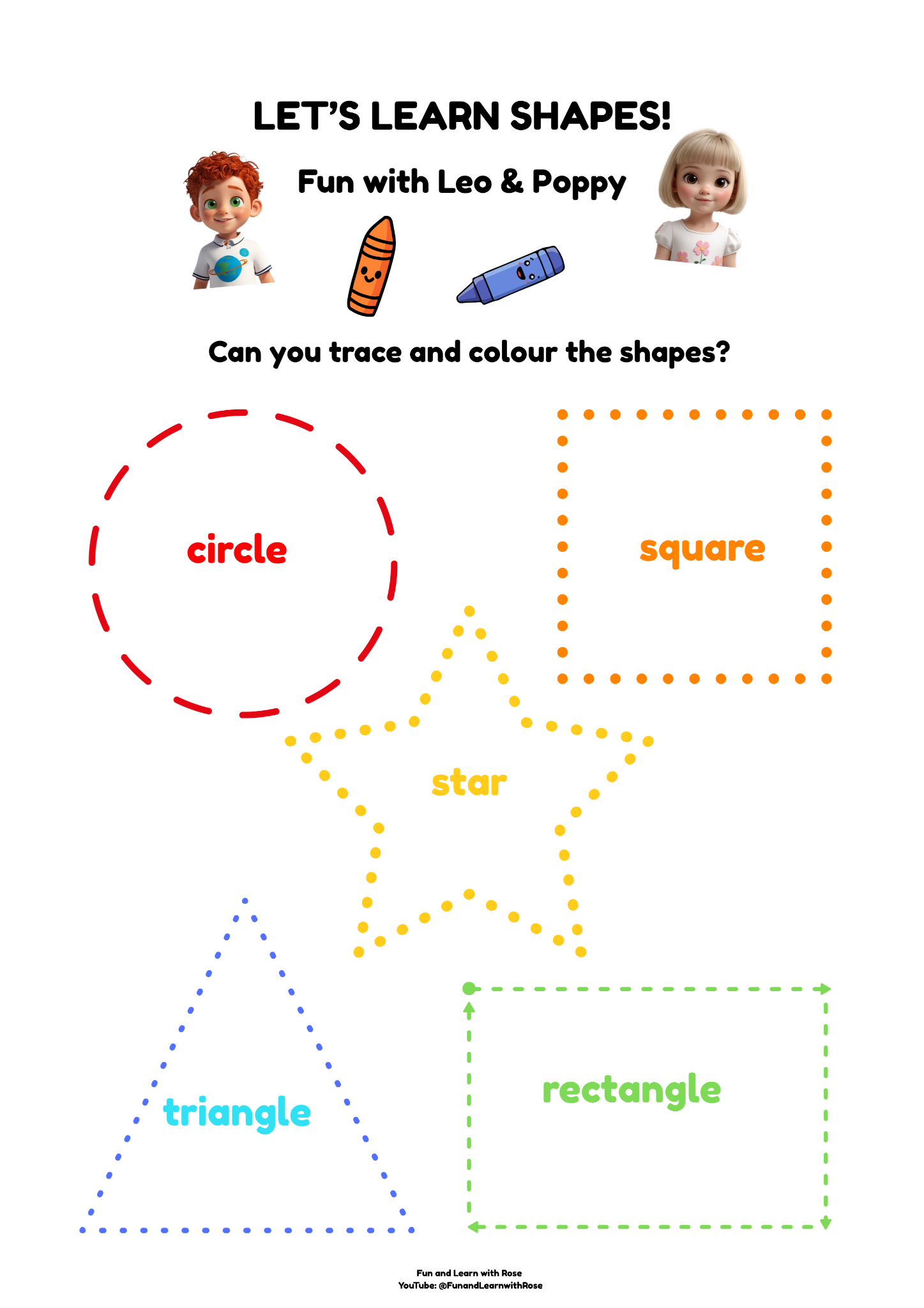 Trace and colour the shapes worksheet preview