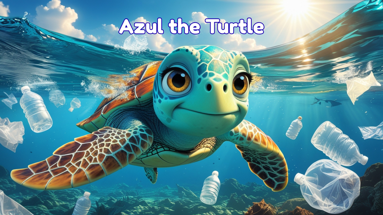 Azul the Turtle teaching children about protecting the ocean