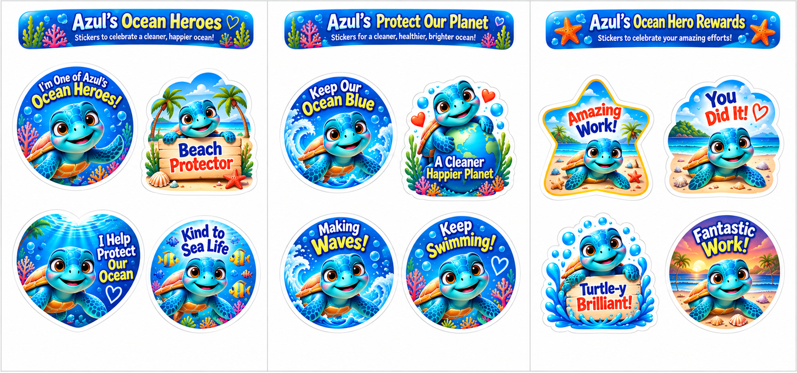 Azul's Ocean Hero printable sticker sheets