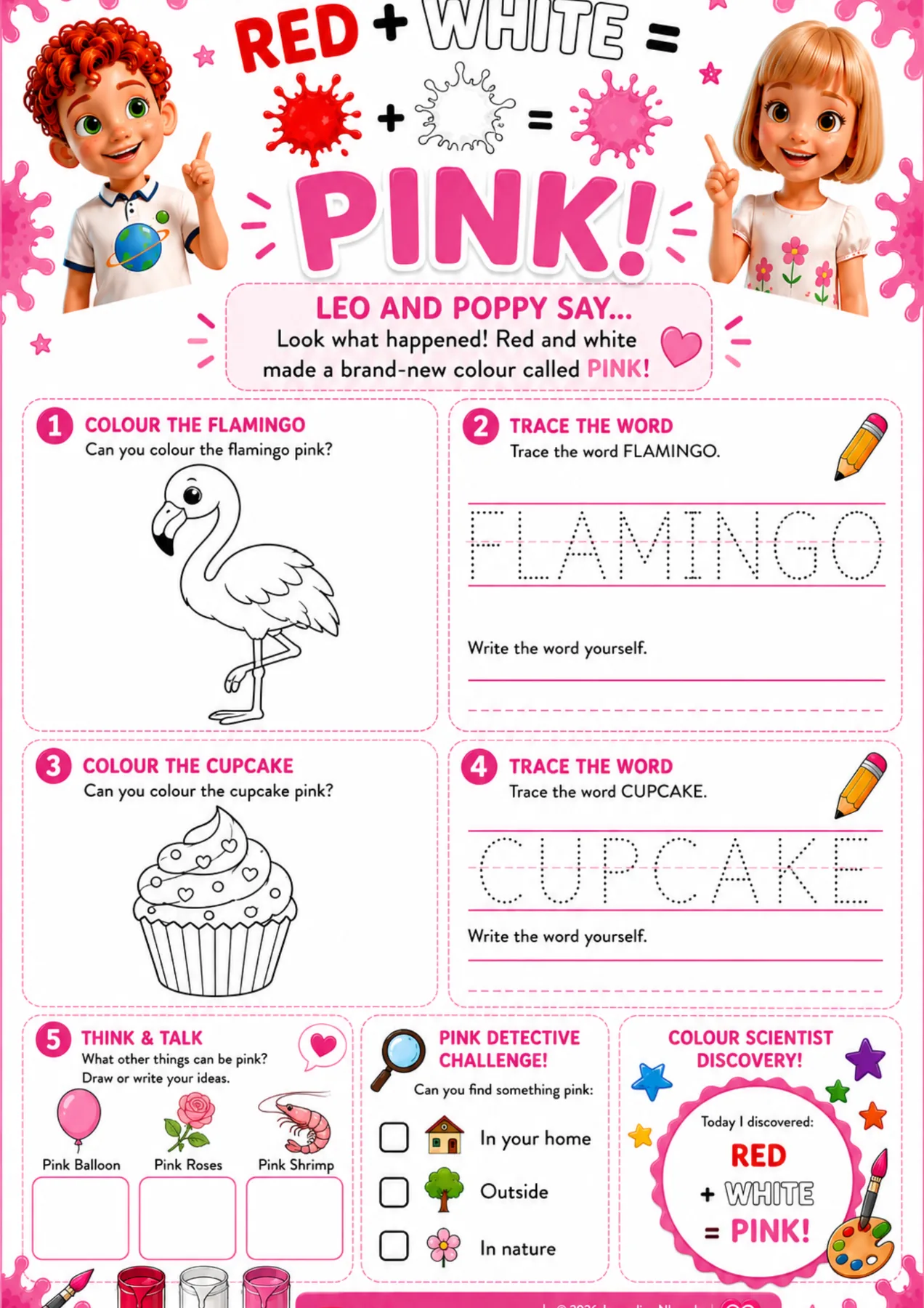 Red and white make pink worksheet