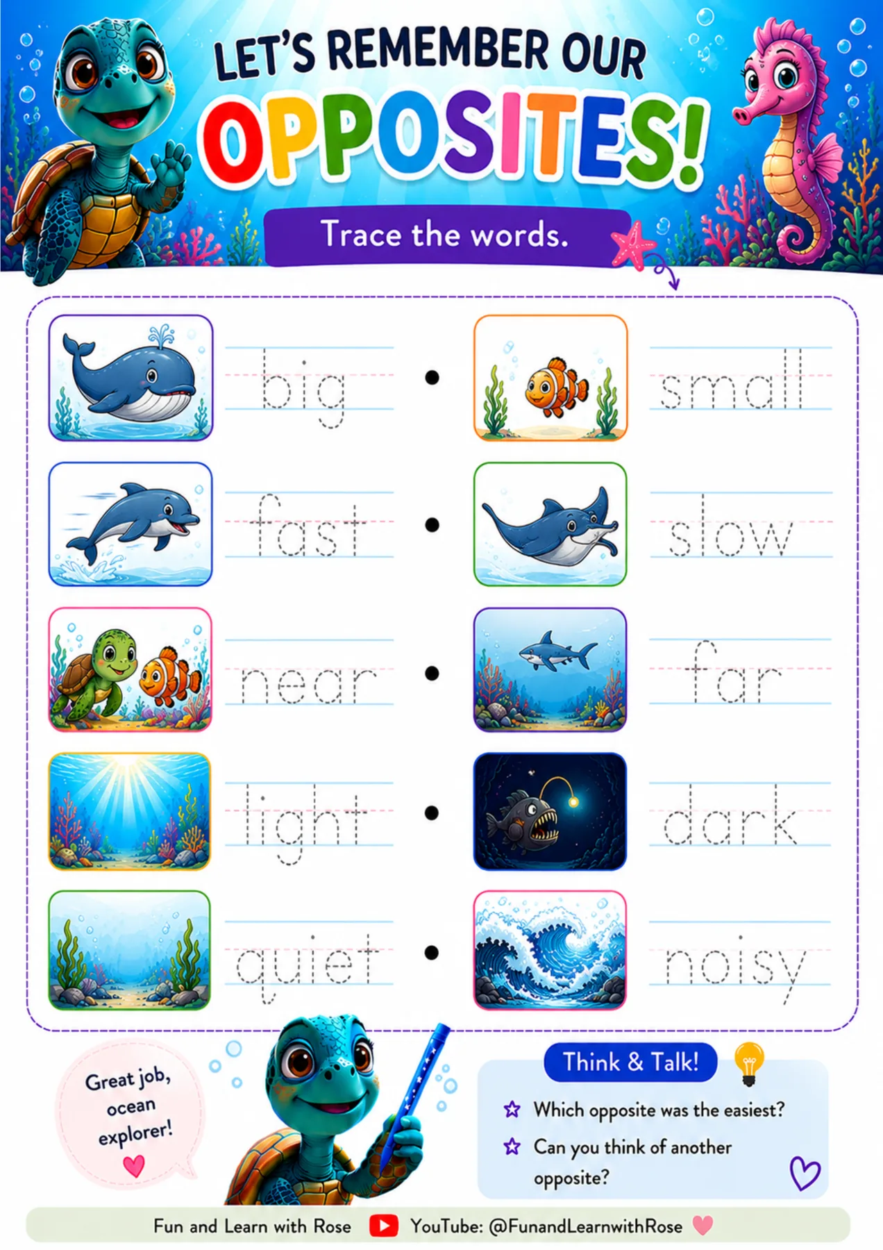 Trace opposite words worksheet preview