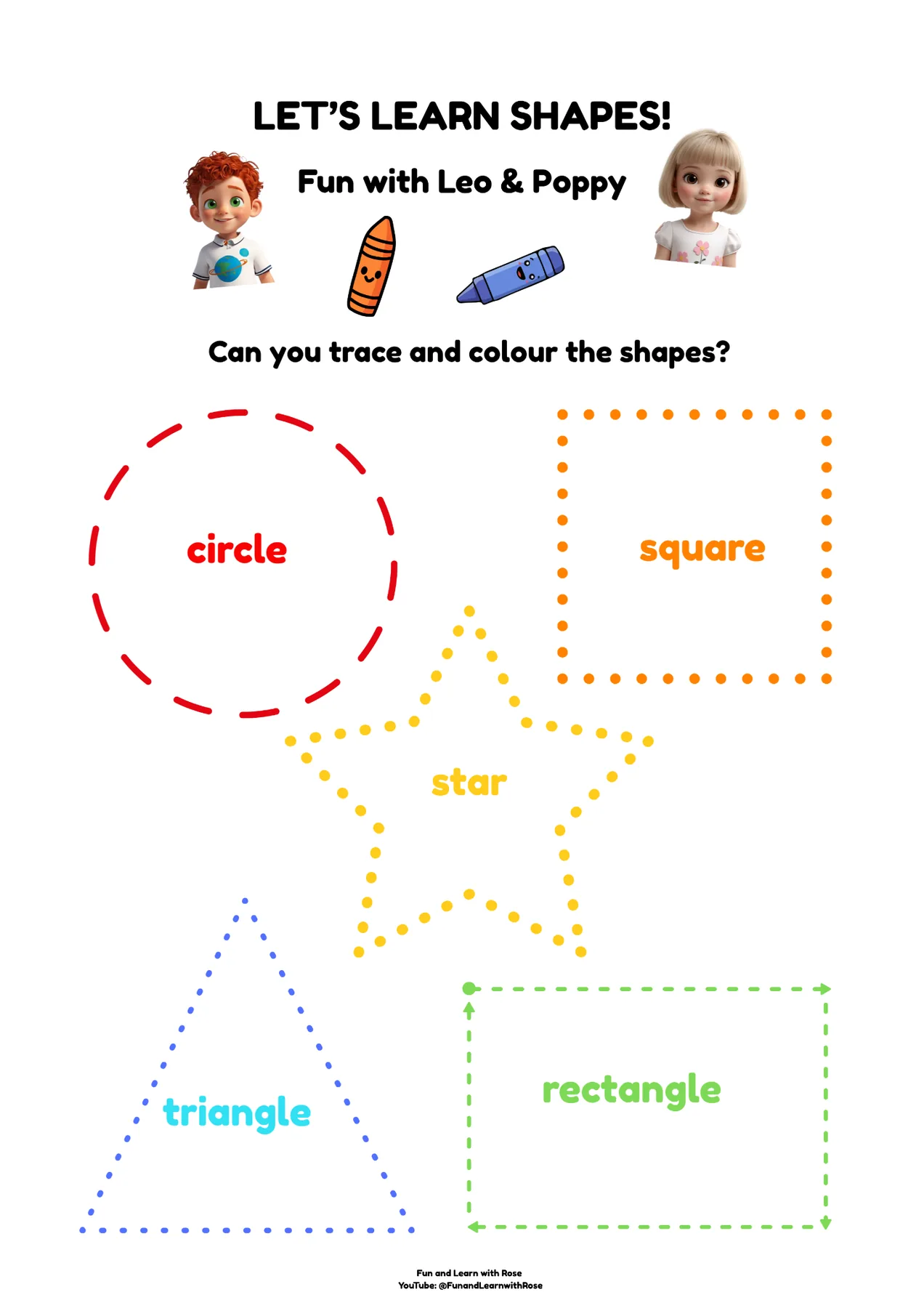 Trace and colour the shapes worksheet preview